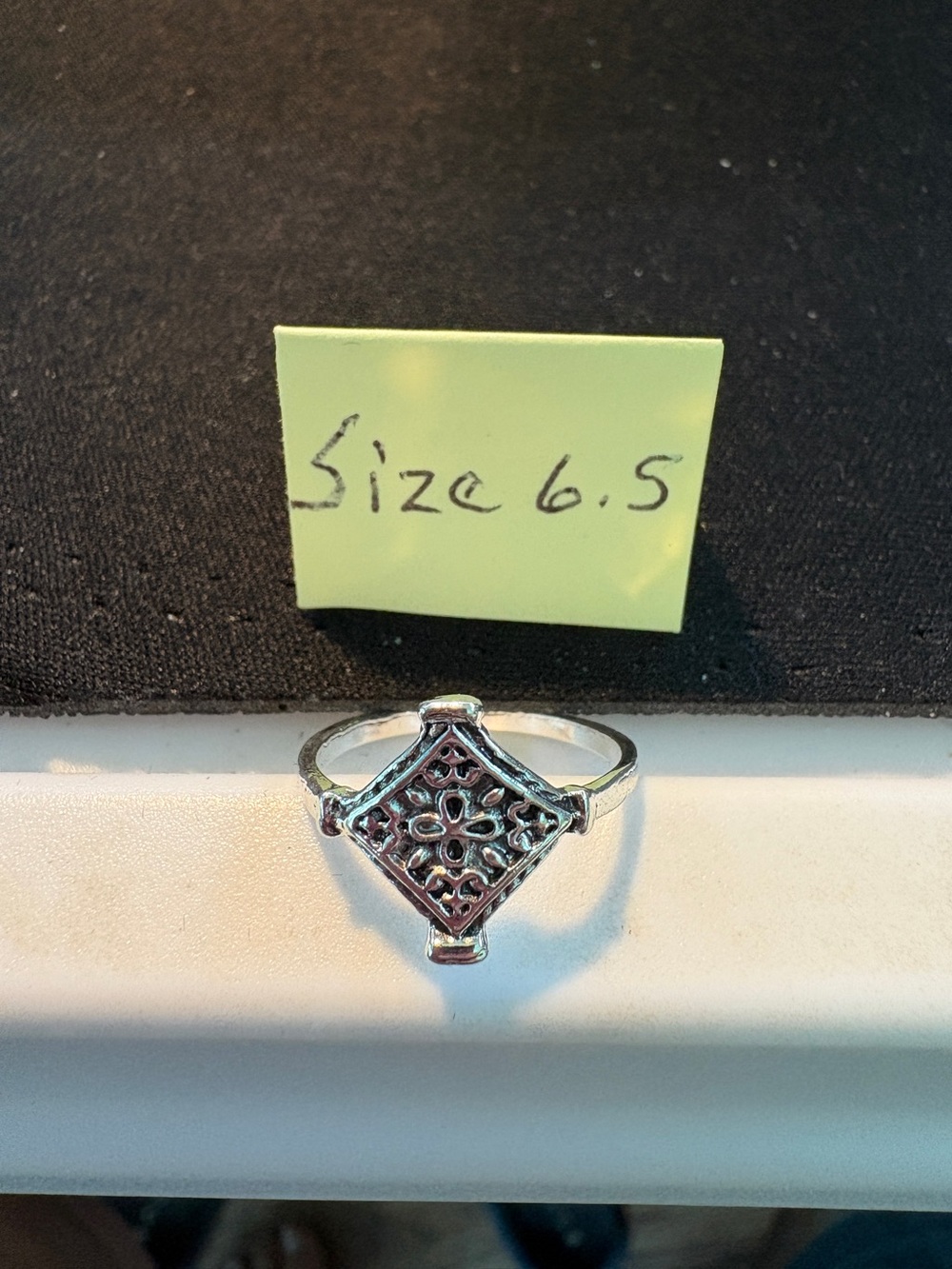 Sterling-Style Silver Filigree Square Ring - Size 6.5